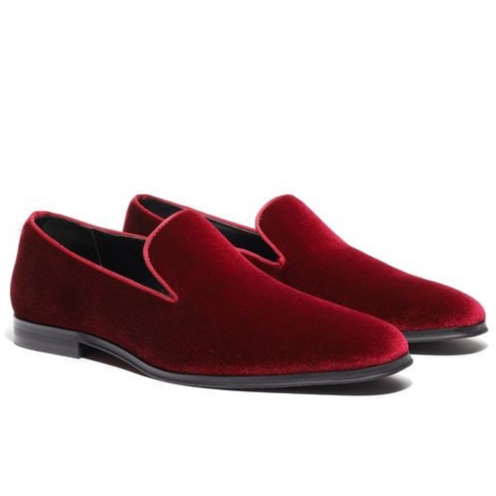Santino Luciano Burgundy Velvet Loafers Size 10 Slip-On Dress Shoes